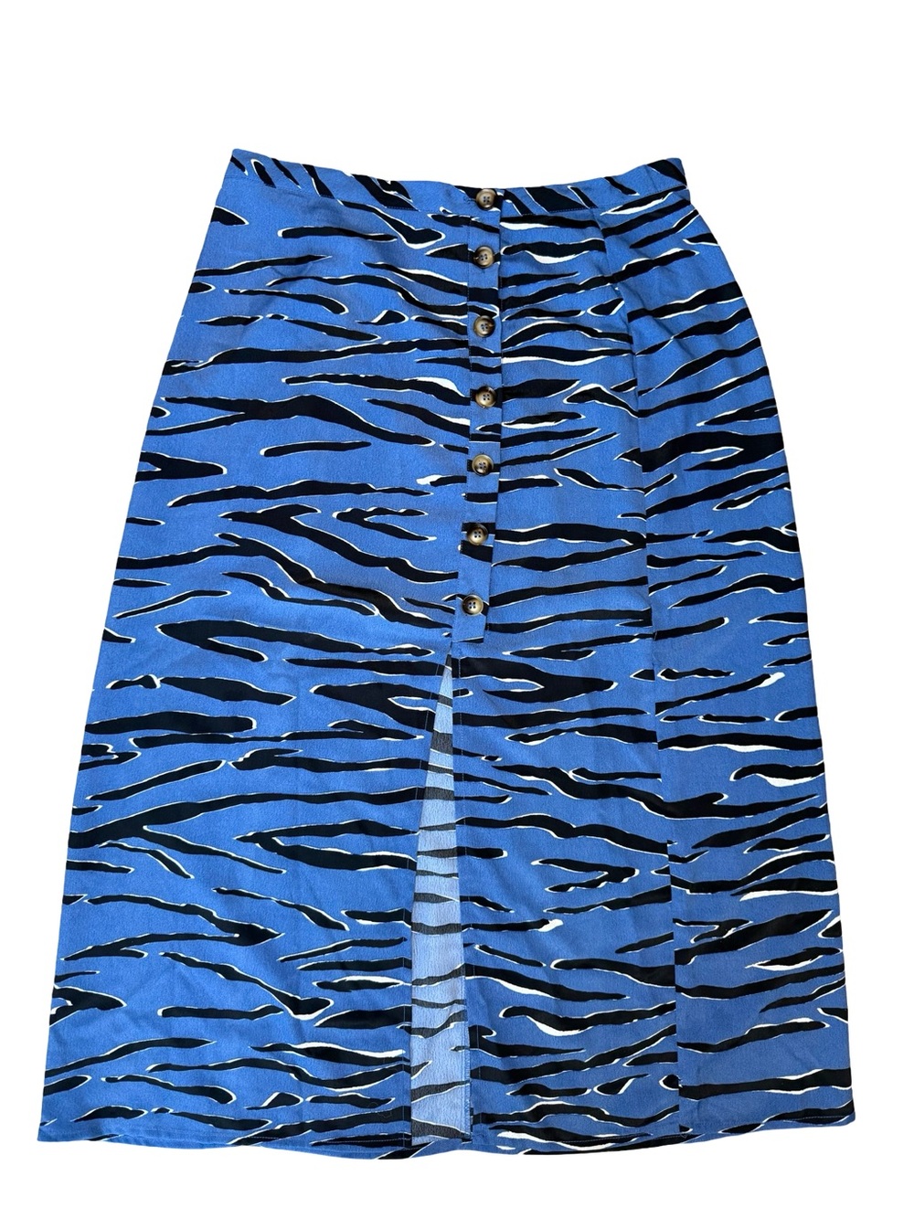Naked Zebra Blue And Black Zebra-Print Button Midi Skirt
